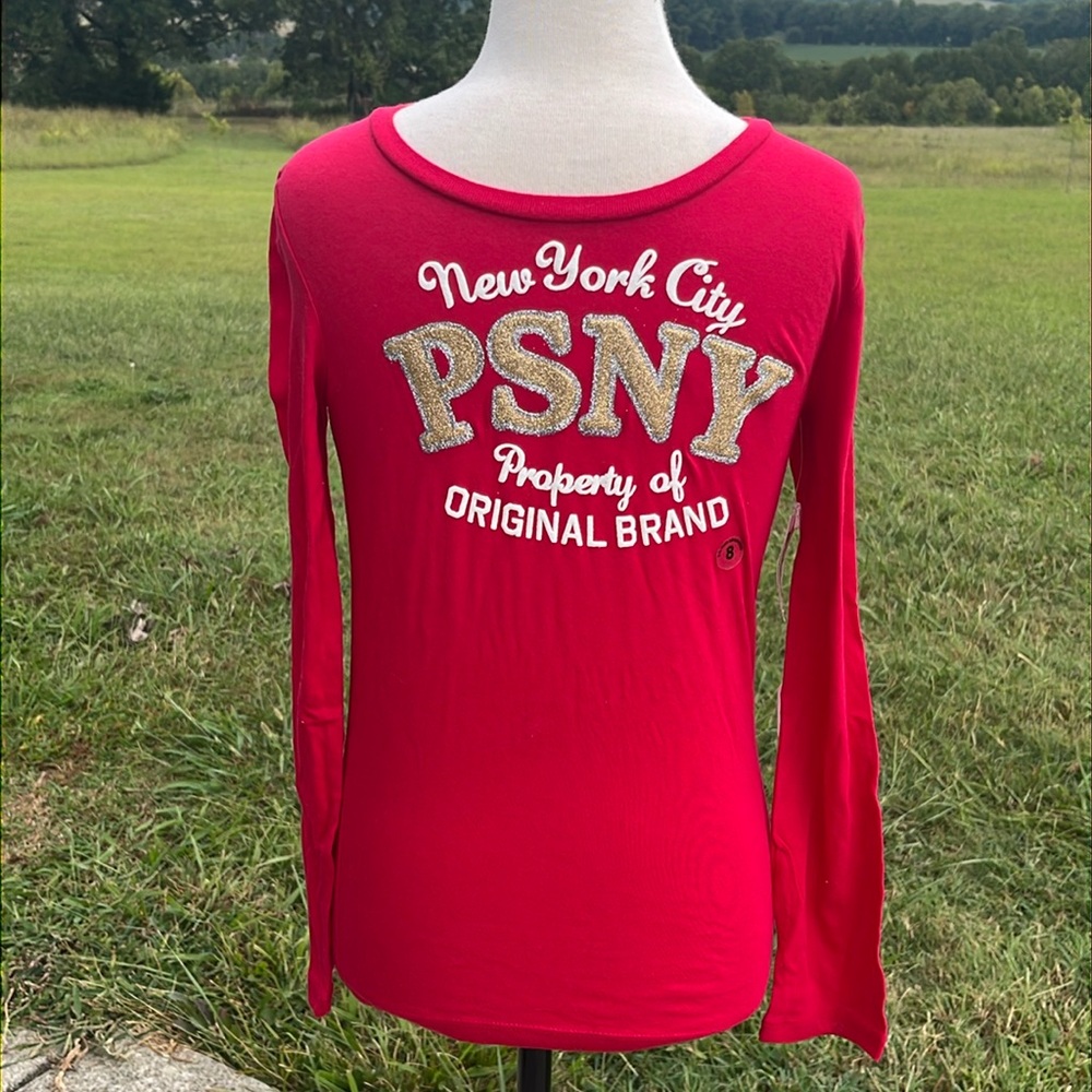 Bling Red Cotton Graphic Long Sleeve